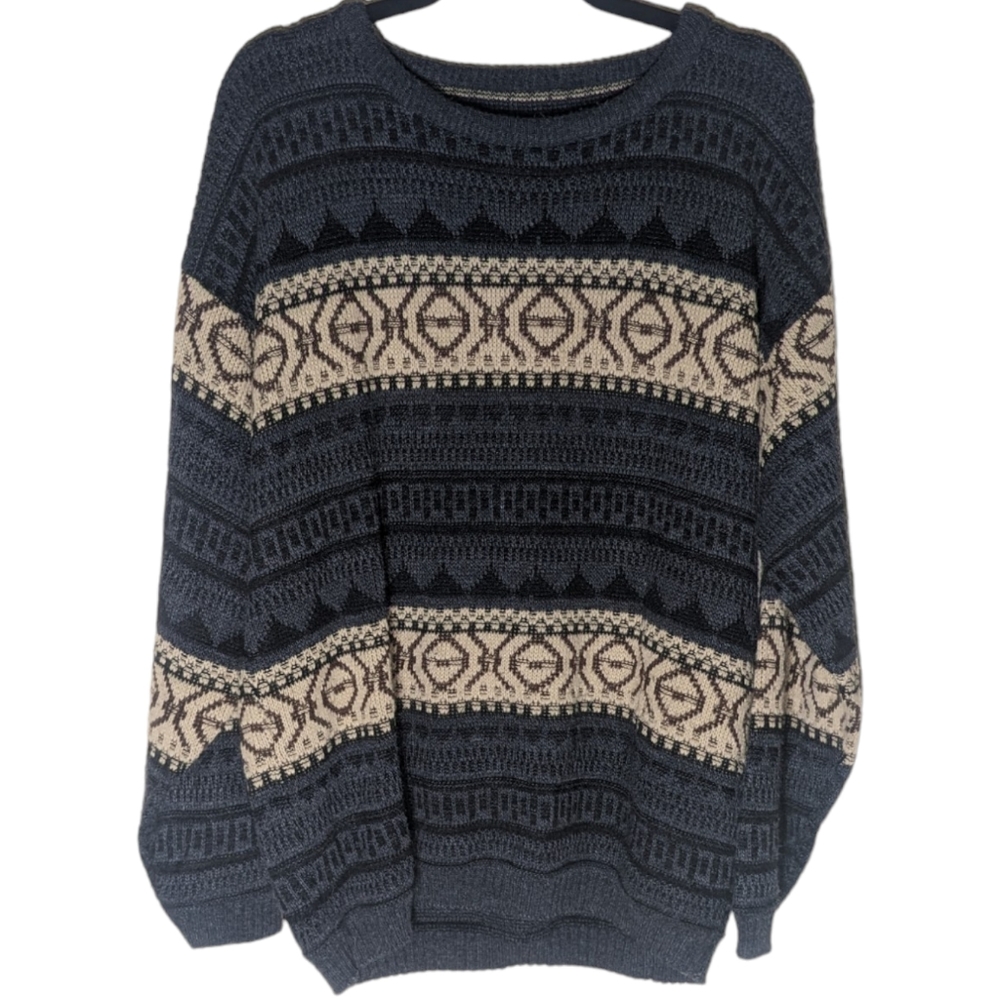 Navy Black & Cream Grampa Sweater with Intricate Designs